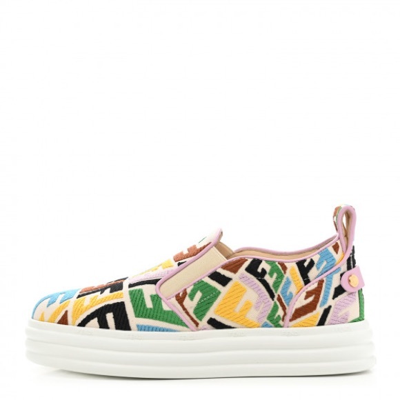 FENDI X SARA COLEMAN Canvas FF Vertigo Embroidered Womens Rise Slip On Sneakers - Picture 2 of 11
